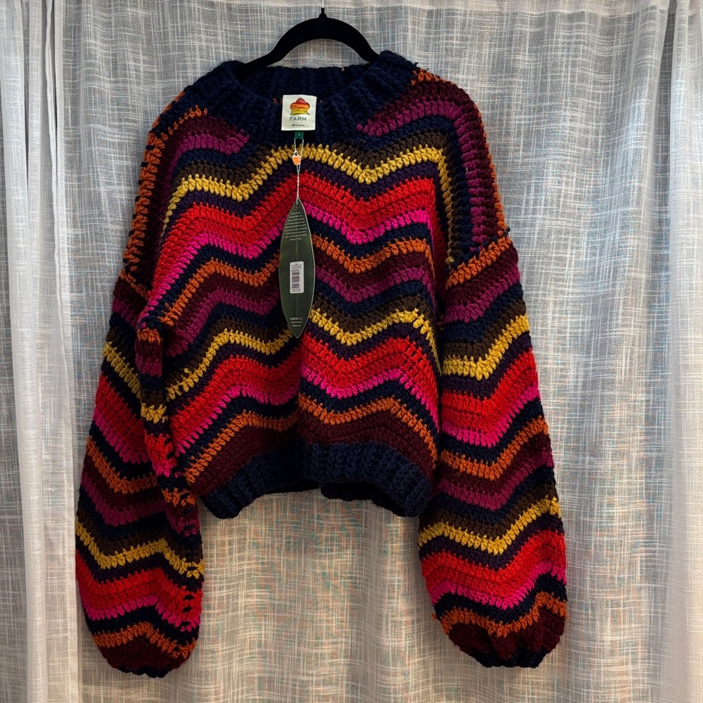 Farm Rio Multicolor Chevron Chunk Knit Sweater - Large